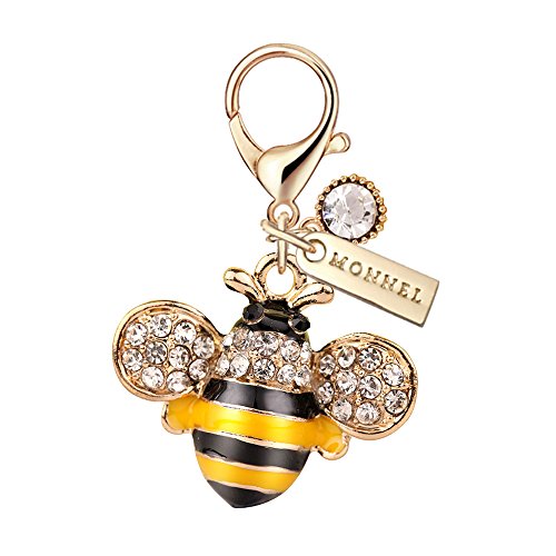 MC30 MONNEL Crystal Yellow Bee Lobster Clasp Charm Pendant with Velvet Bag (1 piece)