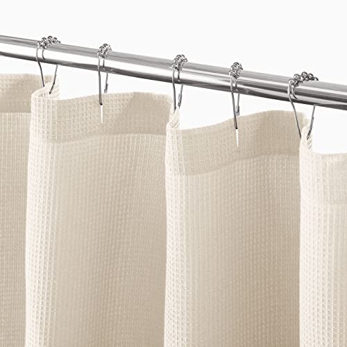 mDesign Cotton Waffle Knit Shower Curtain - Hotel Style Shower Curtain - Luxury Spa Quality Waffle Weave Fabric Cotton Shower Curtains for Bathroom - Bath and Shower Curtains - 72" x 96" - Cream/Beige