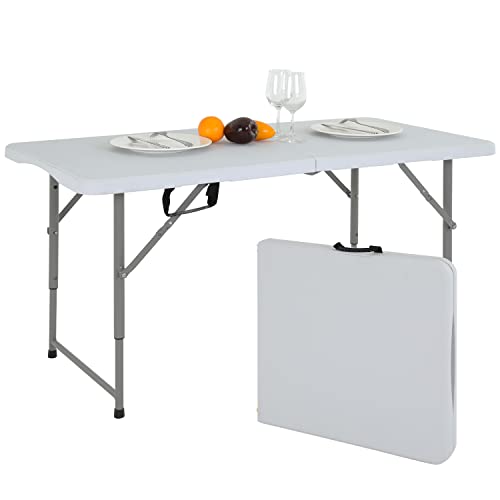 MGHH Folding Table 4FT, Plastic Table Height Adjustable Table for Picnic, Camping, Kitchen, Beach, Party, Outdoor Indoor, 47 x 24 x 29 Inch