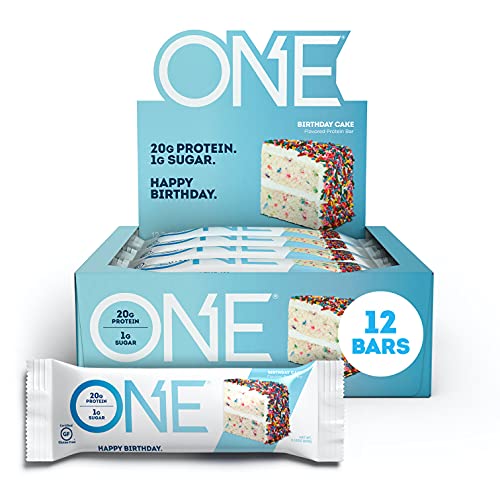 ONE Protein Bars, Birthday Cake, Gluten Free Protein Bars with 20g Protein and only 1g Sugar, Guilt-Free Snacking for High Protein Diets, 2.12 Oz, 12 Count