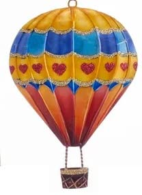 OnHoliday Tin Blue Gold and Hearts Hot Air Balloon Hanging Christmas Tree Ornament