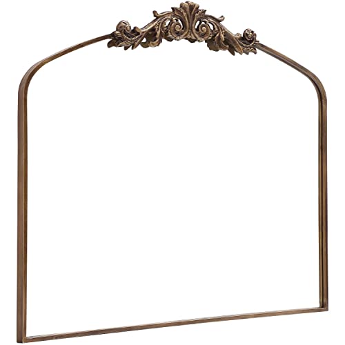 PAIHOME Large Gold Mantle Mirror 30x36 Inch Metal Frame, Big Fireplace Mirrors Modern Vanity Mirror for Bathroom Brass Arch Decorative Baroque Mirrors Farmhouse(Lean/Vertical)
