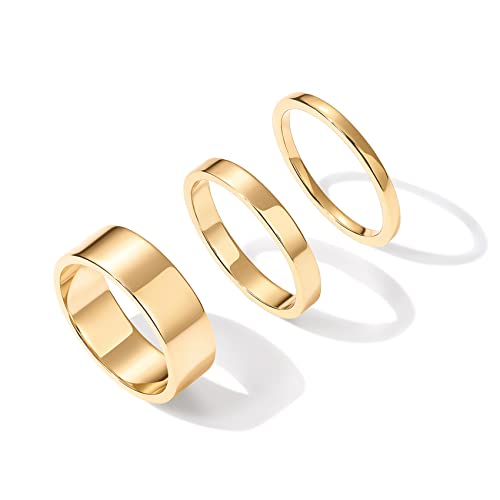 PAVOI 18K Gold Plated Rings Set | Gold Stacking Rings for Women | Stacking Ring Set (Yellow Gold, 8)