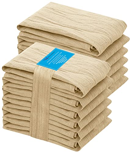RUVANTI Flour Sack Towels 12 Pack 28x28 Inch, 100% Cotton Tea Towels, Reusable Kitchen Towels, Machine Washable, Absorbent Bar Towels - Dish Cloth Perfect for Drying Dishes & Cleaning - Camel