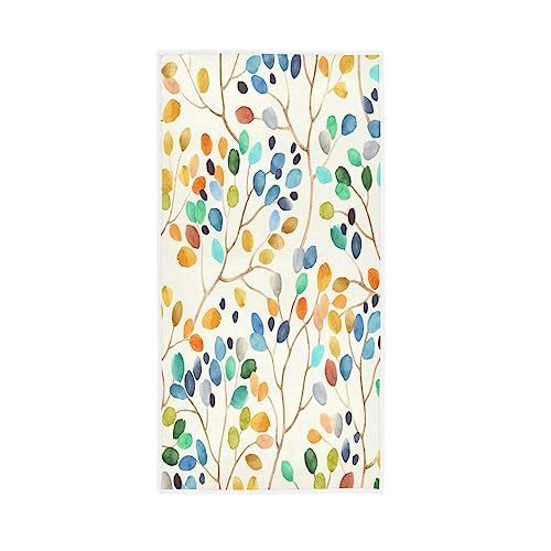 SHUSTARY Colorful Leaves Hand Towel for Bathroom,Microfiber Absorbent Orange Teal Watercolor Floral Kitchen Dish Towels Abstract Decorative Bathroom Towels for Bath,Face,Hair,Guest,Gym,Spa 30"x15"