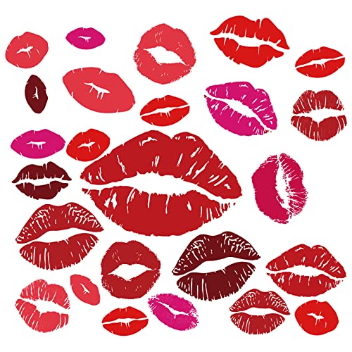 SUPERDANT Red Lips Wall Stickers 25PCS Kisses Stickers Self-Adhesive Vinyl Wall Art Decals Valentine's Day Trendy for Home Living Room Bedroom Girly Women's Teens Apartment Decor