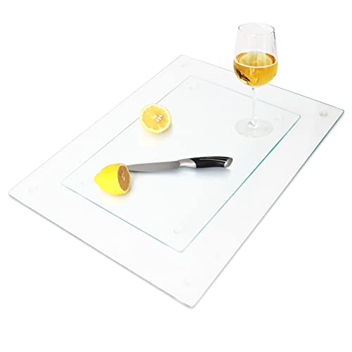 VASUHOME Tempered Glass Cutting Board for Kitchen - 2 Pack of Clear Glass 16x12 and 8x12 Inch, Scratch Resistant, Heat Resistant, Easy to Clean, Antibacterial - Long-Lasting and Durable - 4mm Thick