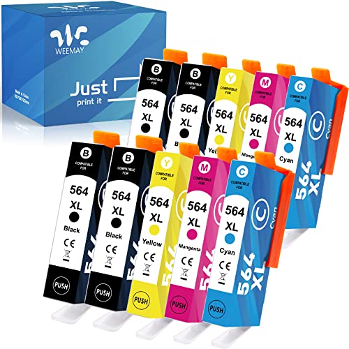 Weemay 564XL 564 Ink Cartridges Combo Pack(10 Pack) Replacement for HP 564 564XL Ink Compatible with HP Printer Photosmart 7520 5520 6520 Deskjet 3520 Ink Cartridge(4 Black,2 Cyan,2 Magenta,2 Yellow)