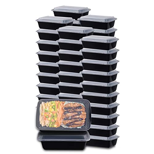 WGCC Meal Prep Containers, 50 Pack Extra-thick Food Storage Containers with Lids, Disposable Bento Box Reusable Plastic Bento Lunch Box, BPA Free, Stackable, Microwave/Dishwasher/Freezer Safe (24 oz)