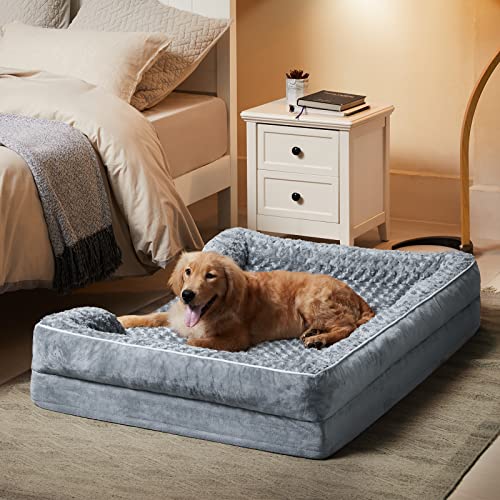WNPETHOME Dog Beds for Large Dogs, Washable Dog Bed, Bolster Dog Sofa Bed with Waterproof Lining & Non-Skid Bottom, Orthopedic Egg Foam Dog Couch for Pet Sleeping, Pet Bed for Large Dogs